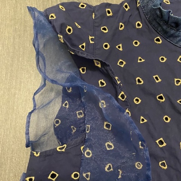 Manoush Navy Gold Ruffled Sleeveless Top Size 4 - Picture 5 of 8